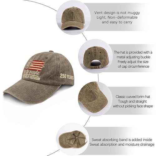U.S. 250th Anniversary 250 Years Freedoms 1776-2026 Baseball Hats Funny - color: Pigment Khaki4