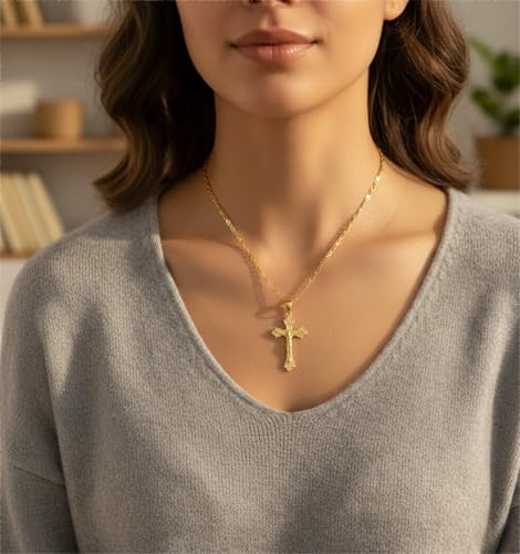 14K Gold Cross Necklace for Women Elegent Gold Cross Pendant Necklace Religious Jewelry Gift - style: J