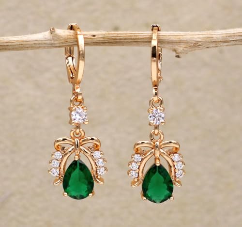 18K Gold Plated, Dangle Earrings for Women, Flower/Heart Drop earrings, Hypoallergenic Cubic Zirconia Earrings, Lightweight, Party, gold earrings, Jewelry for Gifts, Fashion - style: Drop-BigGems-01