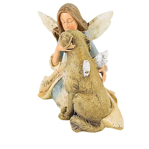 Angel with Dog 22177 Heavenly Blessings Karen Hahn Figurine 4.25" H Stone Resin