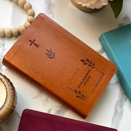 Printualist Personalized NLT Thinline Bible, Custom Engraved Name and Scripture Reference, New Living Translation Text, Celtic Cross Faux Leather Christian Gift for Daily Use, Brown Celtic Cross - color: Brown