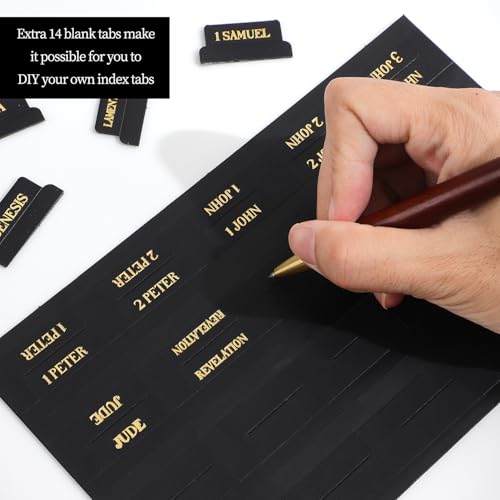 Leather Bible Tabs, Bible Tabs for Women and Men(Gold Foil Lettering) Large Print Stickers, Easy to Read and Apply, 66 Chapters & 14 Blank DIY Labels for Easy Navigation, Christian Accessories(Black) - style: Leather Black