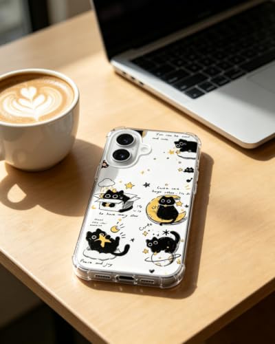 Cute Cool Black Cat and Moon Stars Phone Case Compatible with iPhone 17 - color: Black Cat