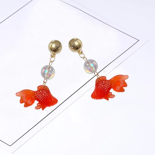 Goldfish Shape Resin Dangle Earrings Handmade Colorful Goldfish Drop Earring Stud for Women - color: Red
