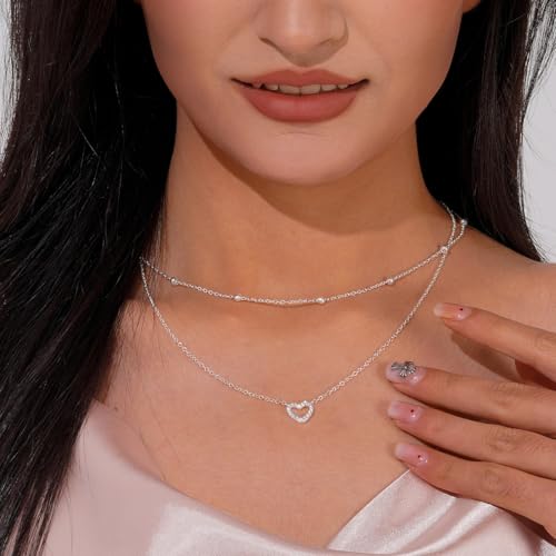 Layered Necklaces for Women | 14K Gold Plated Stackable Choker Necklace Set - Dainty Jewelry Gift - style: 2PCS-Silver heart layered necklaces