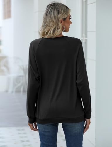 EADINVE Women Daisy Print Sweatshirts Crewneck Long Sleeve Pullover Tops - color: Black, size: XX-Large