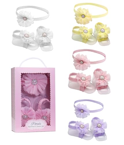 Cherished Moments Petals Baby Barefoot Sandal & Headband Set - color: Pink