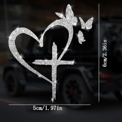6pcs Cross Love Glitter DIY Stickers Sparkle Vinyl Decals, Waterproof Bling Heart Stickers for Phone, Laptop, Greeting Cards, Car, Gift Box, Wedding DIY Craft Decor DIY Craft Supplies