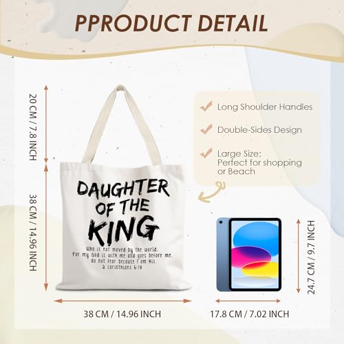 Walk by Faith Christian Canvas Tote Bags for Women, Christian Gifts for Women Faith, Bible Verse Gifts - color: Daughter of the King