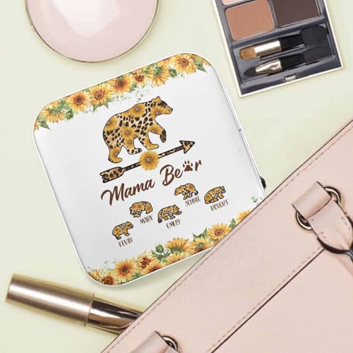 Artsadd Mothers Day Mom Gifts from Daughter Son, Personalized Jewelry Box, Mama Bear Print Portable Small Travel Jewelry Organizer Case with Kids Name, Custom Gifts for Women, Mom, Grandma Birthday - color: Mother-2