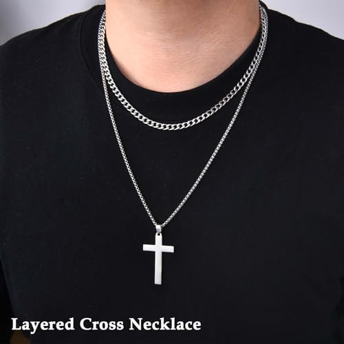 Cross Necklace for Teen Boys Men - color: White-“Joshua 1:9”
