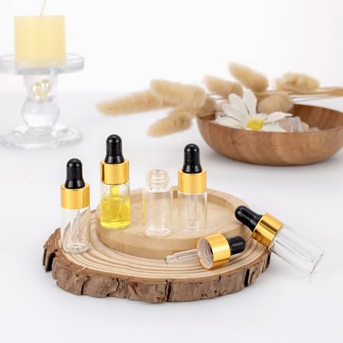 Kesell 3ML Mini Clear Glass Essential Oil Dropper Bottles, Pack of 30 - color: Gold
