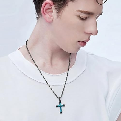 Cross Necklace for Men 925 Sterling Silver Cross Ebony Wooden Ankh Raven Praying Hands Crucifix Amulet Religious Jewelry Gifts for Men Women - color: Cross3