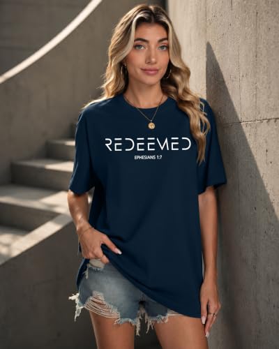 Aiyino Men's Redeemed Christian T-Shirt Graphic Tee 100% Cotton - color: Navy, size: Large