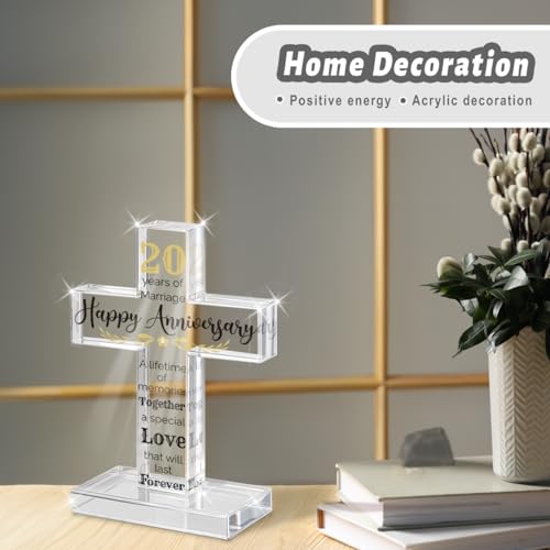 PVOPVO 20th Wedding Anniversary Religious Cross Gifts for Him Her 20 Year Anniversary Romantic Gift for Women Men Couple 20 Years of Marriage Gifts for Couple - color: 20th Anniversary