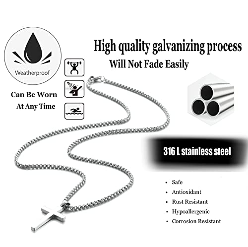 SKQIR Stainless Steel Cross Necklace for Men Silver Cross Necklace for boy Small Cross Pendant Necklace Simple Jewelry Cross Chain Gifts for Men - color: Silver:Cross Pendant 0.4'' * 0.8'', style: Chain 20 inches