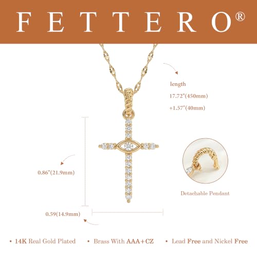 Fettero Cross Necklace for Women Faith Pendant 14K Plated Dainty Chain Necklaes Minimalist Simple Tiny God Lords Prayer Religious Jewelry - style: Eye Cross