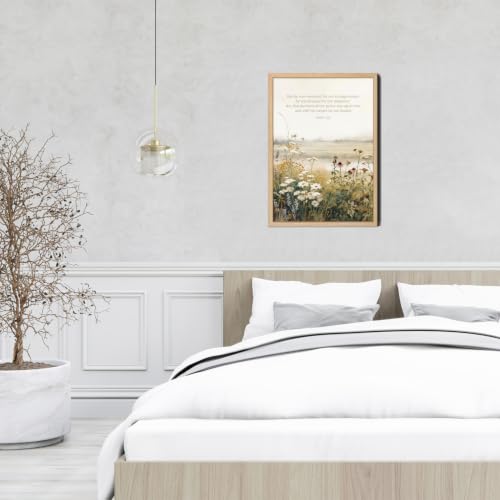 Framed Bible Verse Wildflower Landscape Canvas Wall Art 12x16 Inch Christian Wall Decor Isaiah 53 5 Scripture Poster Picture Wall Decor Artwork for Living Room Bedroom Home Decoration - color: Yellow and White, size: 12x16 Inch