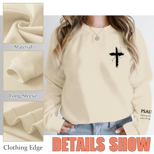 Women Christian Sweatshirt Psalms 91 Jesus Hoodie Religious Faith God Shirt Bible Verse Inspirational Pullover Tops - color: Apricot, size: X-Large