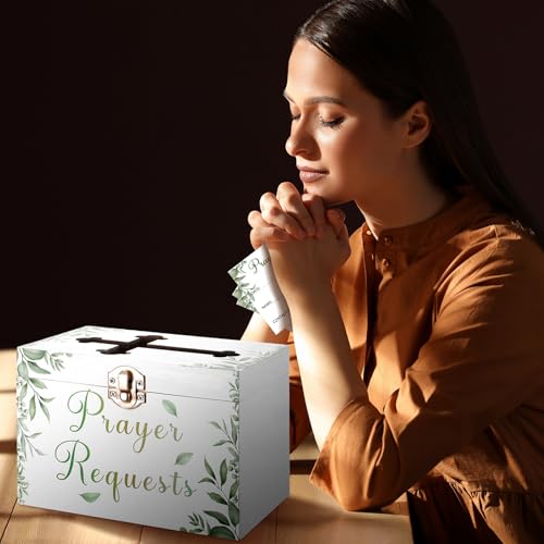 Croblissful Prayer Request Box with 100 Pcs Prayer Cards, Wooden, Leaves - style: Leaves