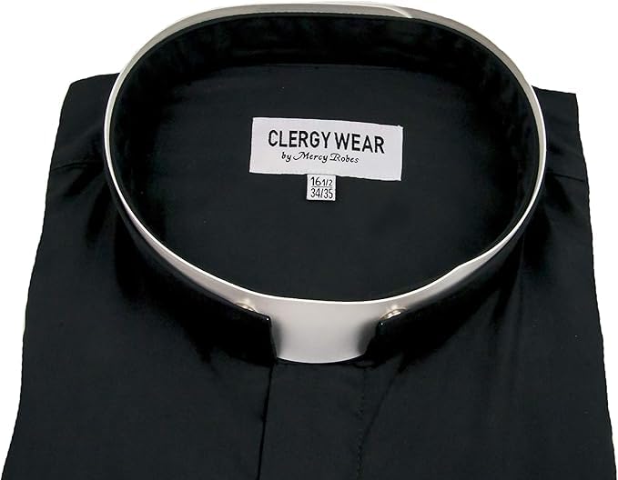 Mens Long Sleeves Tonsure Collar Clergy Shirt - Black - size: 16" Neck 34"-35" Sleeve