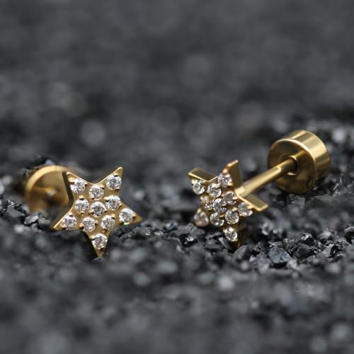 XUU 20G Flat Back Stud Earrings ASTM F136 Titanium - color: gold star