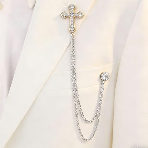 Cross Pin for Women Christian Lapel Brooch Religious Faith Jewelry - color: B3:silver