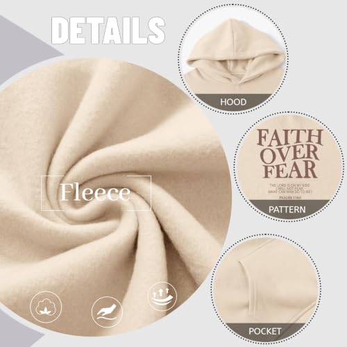 Wrenpies Faith Over Fear Hoodie for Women Christian Jesus Bible Verse Sweatshirt God Religious Oversized Tops - color: Apricot, size: Large