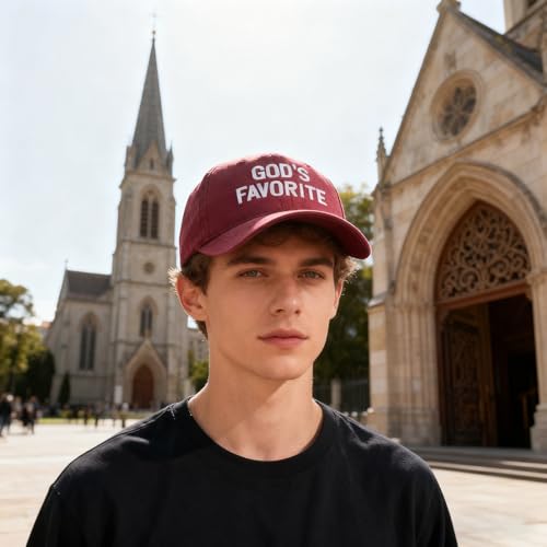 Faith Christian Patriotic Embroidered Baseball Cap, Vintage Cotton Dad Hat for Men Women, Birthday - color: God's Favorite, Wine Red