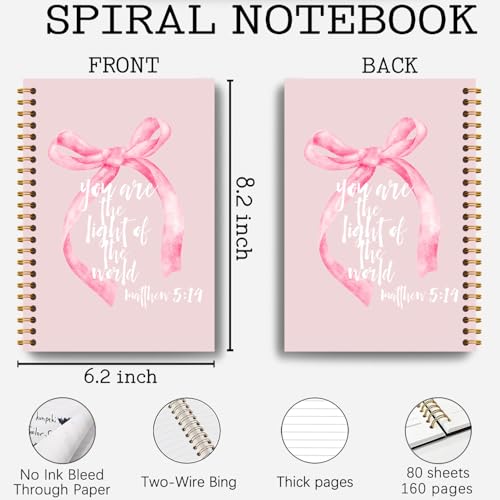 Coquette Pink Bow Christian Notebook, Inspirational Christian Journals for Women, Church Notes Journal, Prayer Journal for Woman, Bible Journaling Hardcover Spiral Notebook 5.5x8.3 Inch - color: Section 2