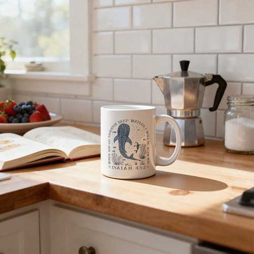 Whale Shark Christian Mug 11 oz, Christian Gifts for Women Men, Isaiah 43:2 Bible Verse Coffee Cups Ceramic, Coastal Beach Religious Ceramic Mug for Coffee Tea Hot Cocoa Home Office Work - color: 34Child