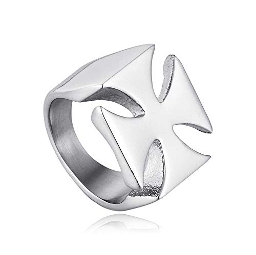 jonline24h Polished Mens Womens Stainless Steel Cross Ring Band Punk Rock Silver Black - color: Silver