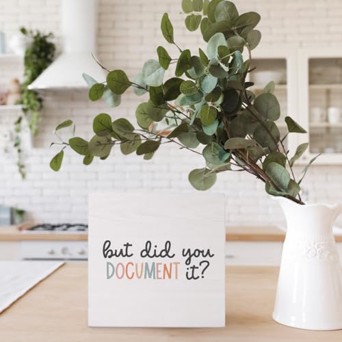 Funny Office Decor, But Did You Document It Wooden Box Sign, Funny Office Wood Box Sign Decorative, Home Rustic Farmhouse Square Desk Decor Sign for Shelf Office Desk Accessories 5x5 - color: But Did You Document It(Office)