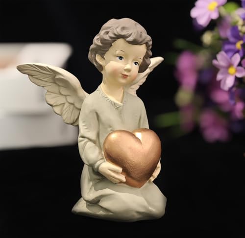 Guardian Angel Figurine Holding Gold Heart - size: 5.12"H