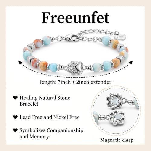 Bracelet for Women Natural Stone Beaded, Stainless Steel Charms, Adjustable - color: 6-Dog paw