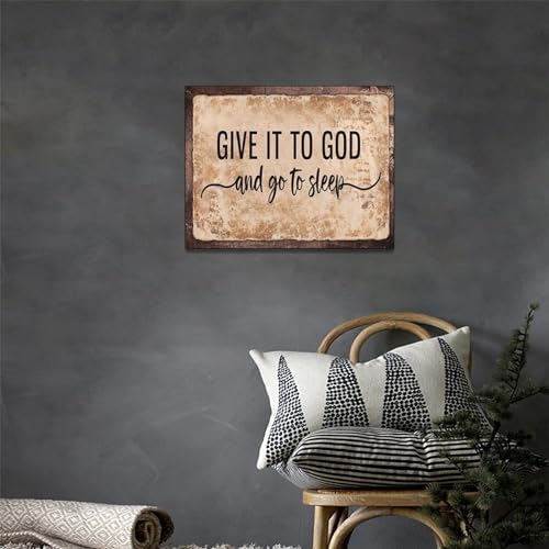 Large Give It to God and Go to Sleep Sign for BedroomCanvas Wall Art Christian Farmhouse Bedroom Sign Pictures Wall Decor Painting Print Modern Home Artworks Framed for Living Room Bathroom 12"x16" - color: Give It to God 1, size: 16"L x 12"W