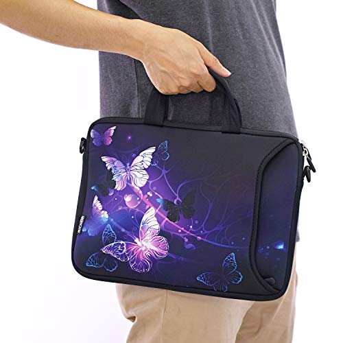 RICHEN 11 11.6 12 12.5 13 inches Laptop/Chromebook/PC Messenger Bag Tablet Travel Case Neoprene Handle Sleeve with Shoulder (11-13.3 inch, Butterflies) - color: Butterflies, size: 11-13.3 inch