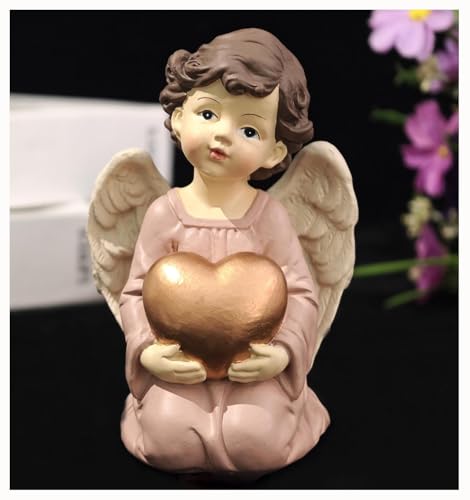 Guardian Angel Figurine Holding Gold Heart - size: 3.7"H