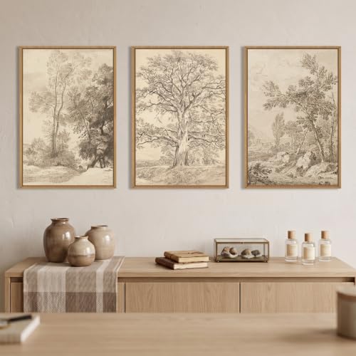 Ausril Large Vintage Tree Sketchbook Framed Canvas Wall Art Set -24"x36"x3 - color: Vintage Sketchbook Wall Art, size: 24"L x 36"W