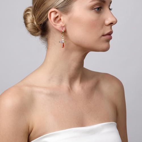 18K Gold Plated, Dangle Earrings for Women, Flower/Heart Drop earrings, Hypoallergenic Cubic Zirconia Earrings, Lightweight, Party, gold earrings, Jewelry for Gifts, Fashion - style: Drop-Cross-Mix