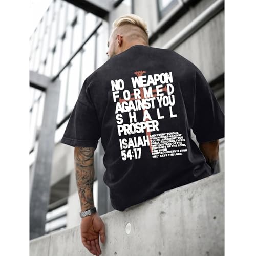 Christian Jesus Shirts for Men Faith Religious Graphic Tees Vintage Oversized Acid Wash Tshirts God Shirt Streetwear - color: Black, size: Large