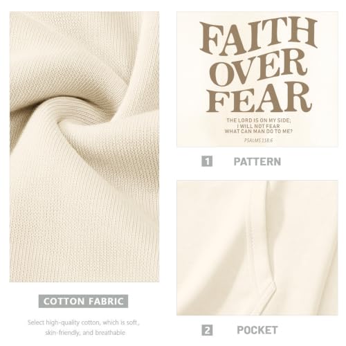 Fkatuzi Christian Faith Over Fear Hoodies For Teen Jesus Hoodie God Sweatshirt Bible Verse Religious Graphic Tops - color: Apricot, size: XX-Large