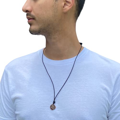 Cross Necklace Mens - Men Cross Coin, Religious Pendant, Medallion Necklaces, Christmas Gift, Catholic Pendant, Christian Charms, Women Gifts to Husband, Cute Crosses - color: Antique Gold, style: Black Leather