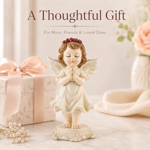 Praying Angel Figurine, Guardian Angel Statue for Shelf Desk Bedside Decor, 6.3" Angel Figurine for Mom Grandma Daughter Women, Sympathy Memorial Religious Gift for Christmas Easter Birthday