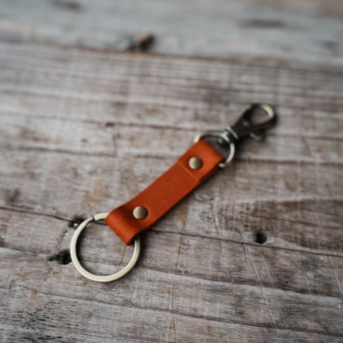 JJNUSA Genuine Leather Keychain Walnut Leather Key Holder Mens Belt Key Chain Ring Fob - color: Olmo