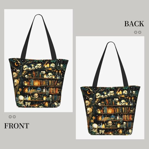 Funny Christian Tote Bags For Women With Zipper Christian Gifts For Work Gym Travel Beach Women With Large Capacity - color: Skull Book