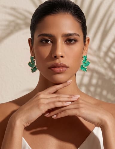 S925 Sterling Silver Flower Statement Earrings For Women Trendy - color: emerald