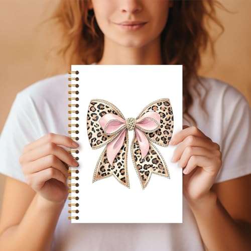 Coquette Leopard Bow Notebook, Cheetah Print Journal, Preppy Girly Aesthetic Journal for Women, Coquette Office Supplies, Trendy Leopard Hardcover Spiral Notebooks 5.5x8.3 Inch - color: Section 16