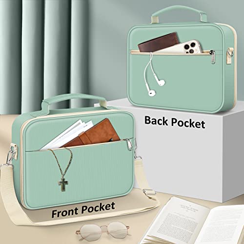 FINPAC Bible Cover with Shoulder Strap, Church Book Carrying Bible Case Bag - color: Light Green