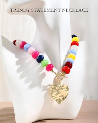 ZHESHY Chunky Beaded Necklaces for Women Heart Cross Statement Necklace - color: Multicolor 3